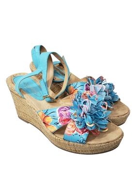 Naturalizer Bromstad Neila Turquoise Floral Wedges Size 9